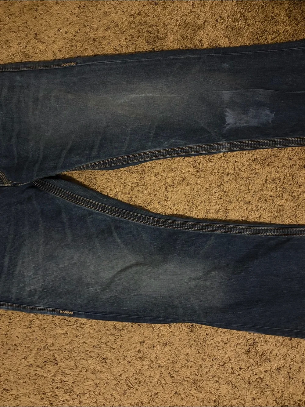 True Religion Men's Dark Blue Straight Leg Jeans with Signature Back Pockets